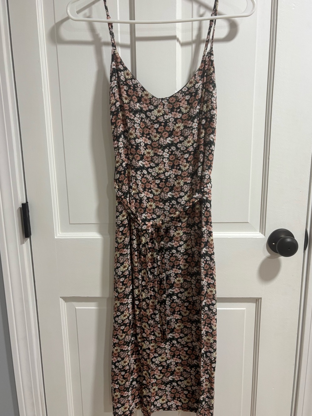 Abercrombie & Fitch Black Floral Slip Midi Dress with Pink and Cream Blooms